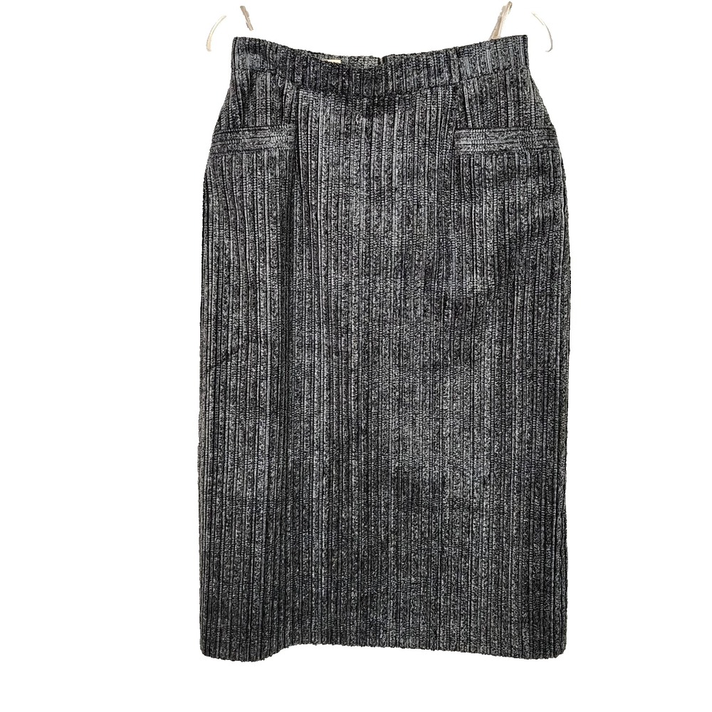 VINTAGE Germany Size Medium Gray Ribbed Crushed Velvet Maxi Pencil Skirt Pockets